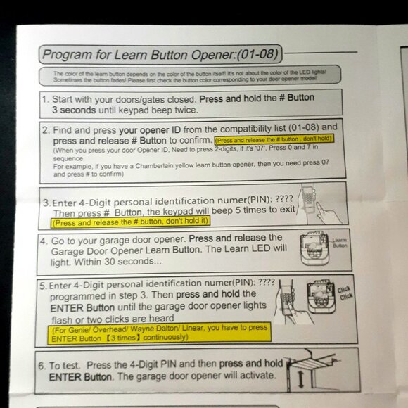 Universal Garage Door Opener Keypad Wireless Keypad Keyless Entry Compatible NOB - Picture 7 of 10